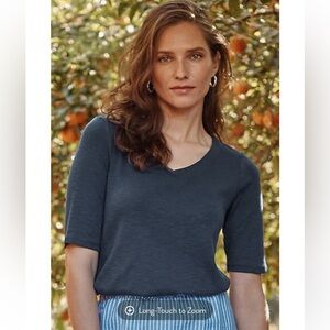 324 NWT J. Jill Pima Slub Elbow Sleeve Cotton Blue Minimalist Normcore Small